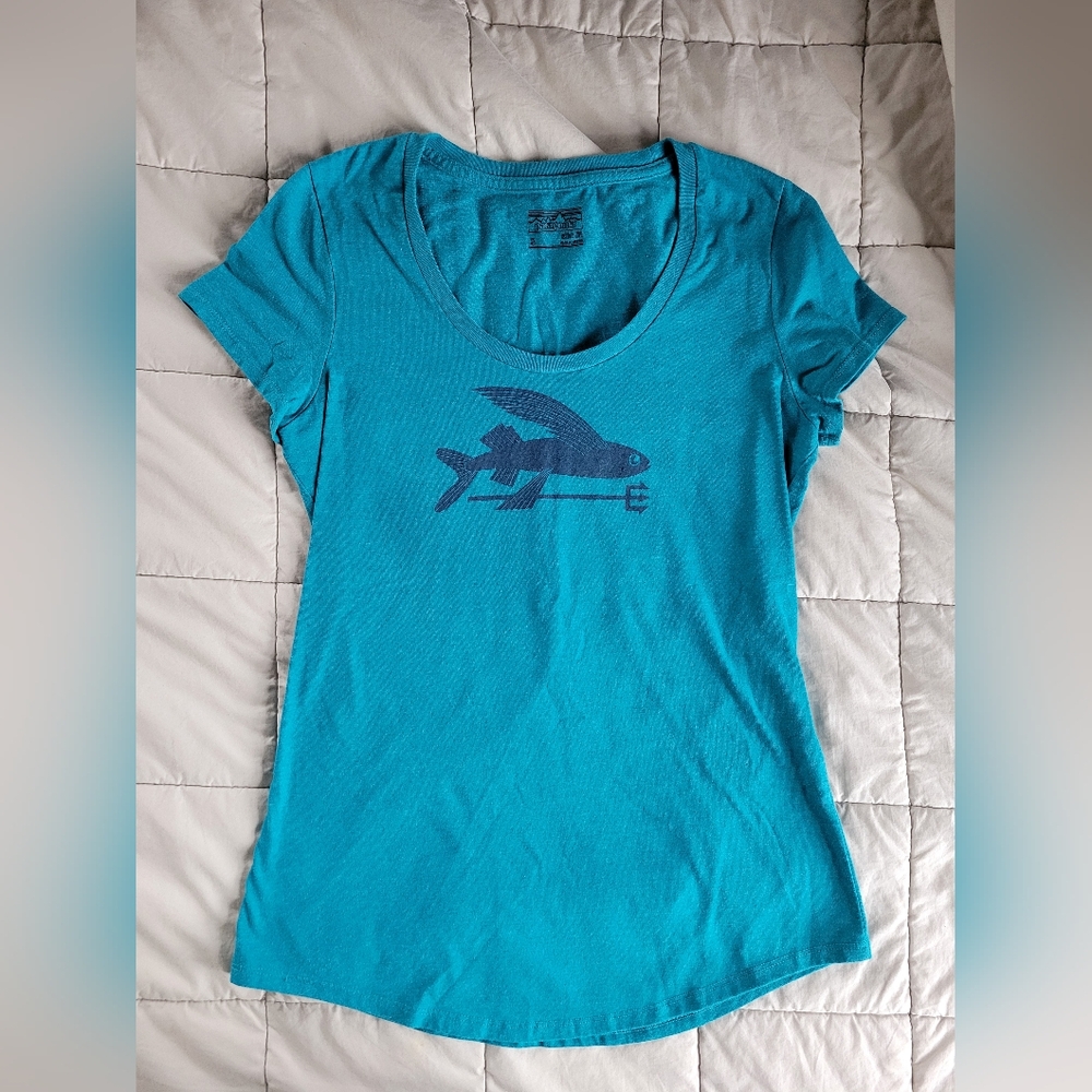 Patagonia Teal Fish Graphic Organic T-Shirt Small S